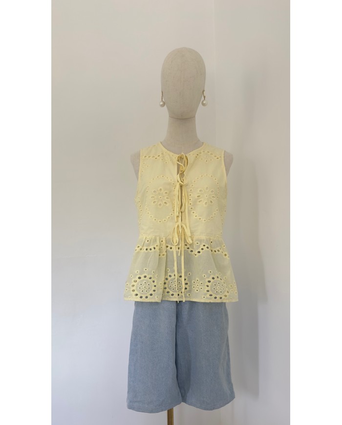 TOP BRODERIE ANGLAISE JAUNE