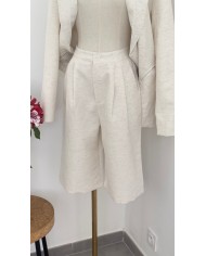 BERMUDA ENSEMBLE CHIC EN LIN BEIGE CHINÉ