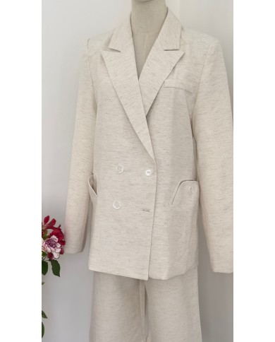 BLAZER ENSEMBLE CHIC EN LIN BEIGE CHINÉ