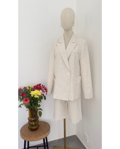 BLAZER ENSEMBLE CHIC EN LIN BEIGE CHINÉ