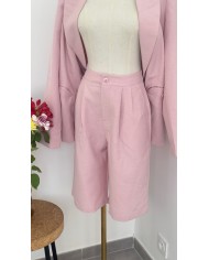 BERMUDA ENSEMBLE CHIC EN LIN ROSE