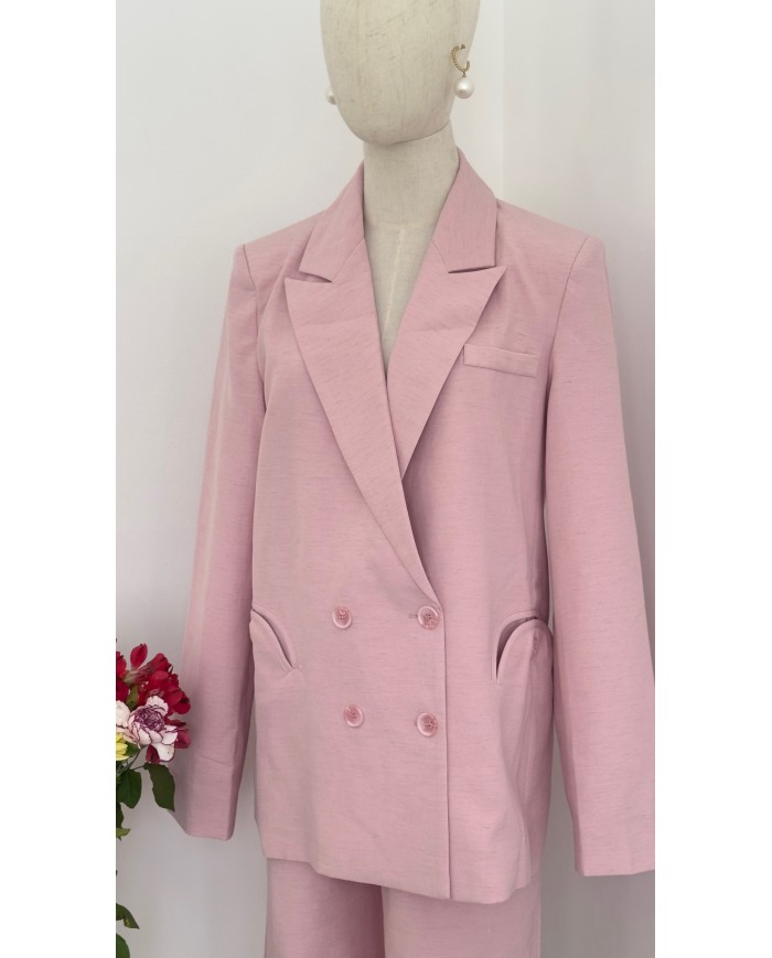 BLAZER ENSEMBLE CHIC EN LIN ROSE