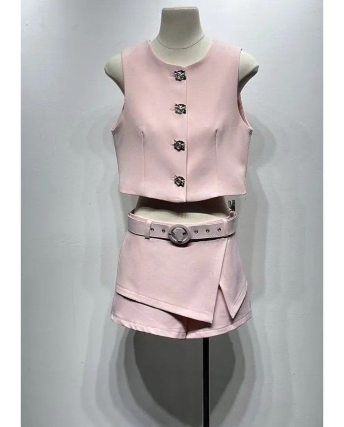 JUPE SHORT AVEC CEINTURE ENSEMBLE ROSE