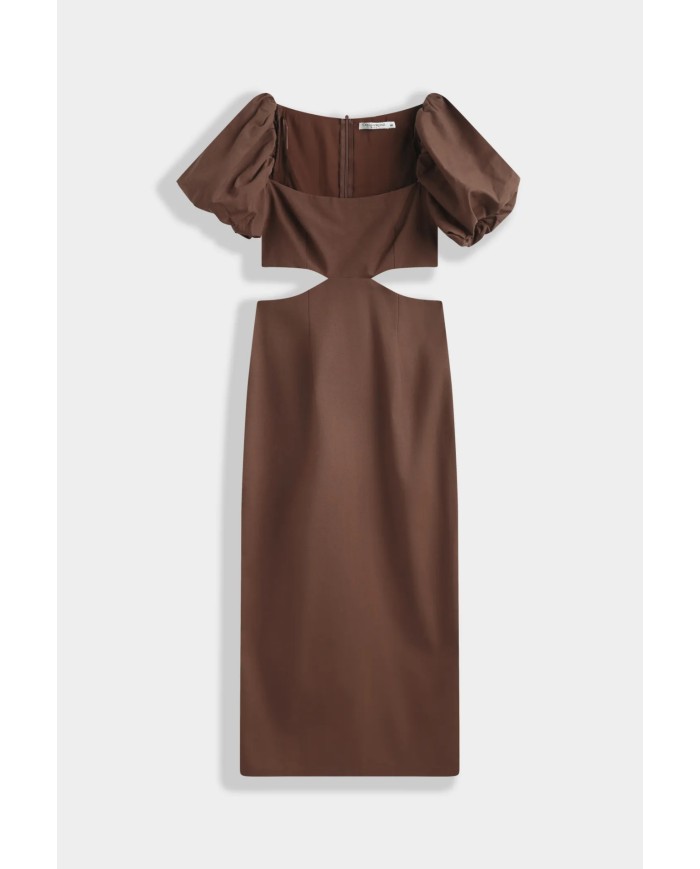 ROBE MANCHE BOUFFANTE MARRON
