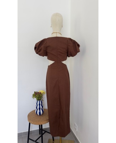 ROBE MANCHE BOUFFANTE MARRON