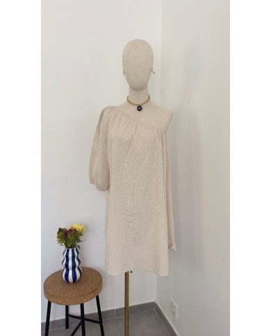 ROBE ASYMÉTRIQUE EN LIN BEIGE