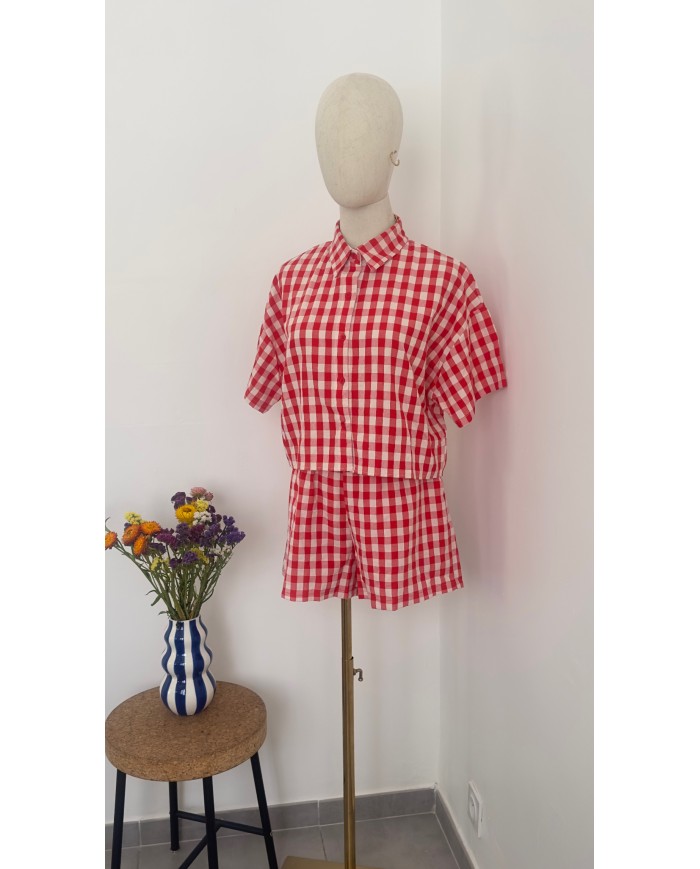 SHORT ENSEMBLE VICHY ROUGE