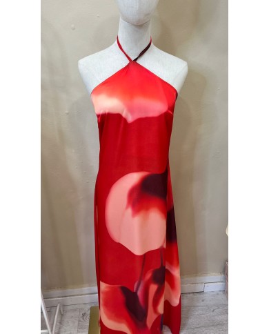 ROBE SATIN FLEUR ROUGE