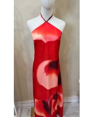 ROBE SATIN FLEUR ROUGE