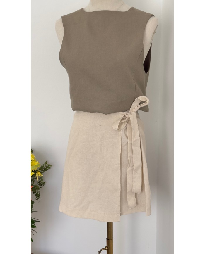 JUPE SHORT LIN BEIGE