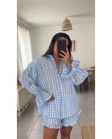 CHEMISE ENSEMBLE VICHY BLEU
