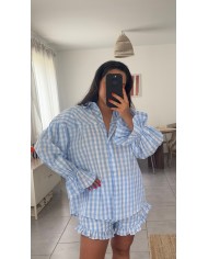 CHEMISE ENSEMBLE VICHY BLEU