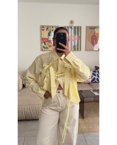 CHEMISE VICHY JAUNE CROP