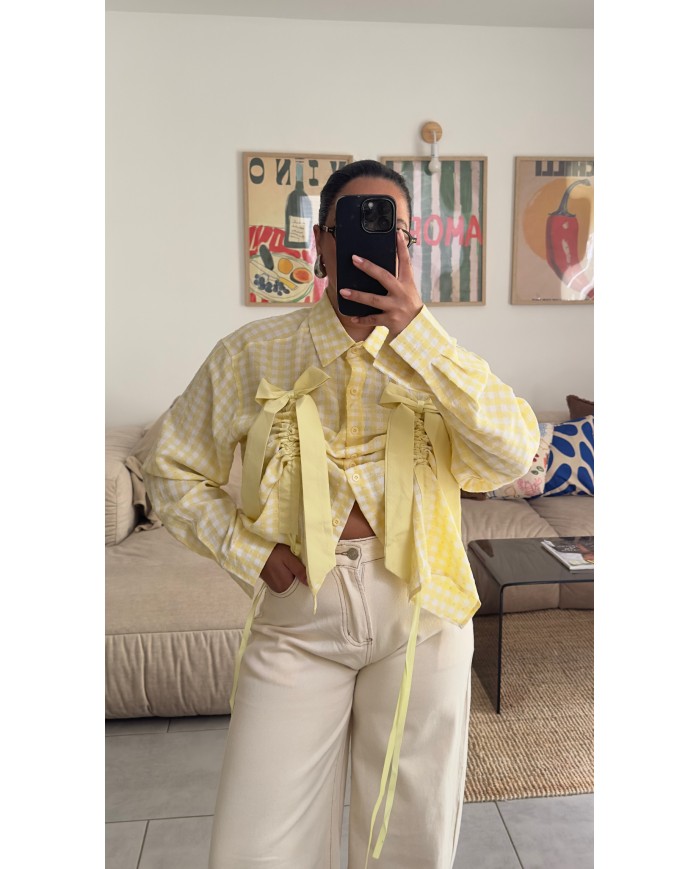 CHEMISE VICHY JAUNE CROP