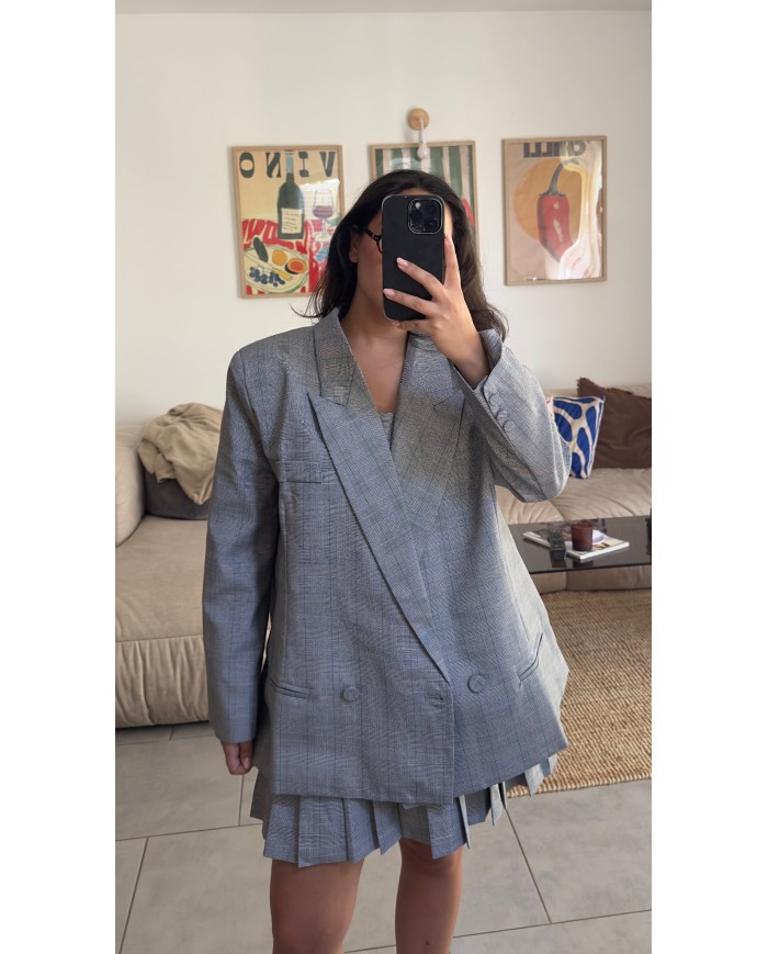BLAZER À CARREAUX GRIS