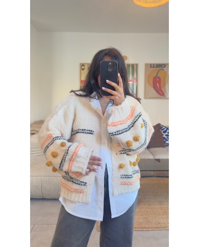 CARDIGAN PONPON ÉCRU