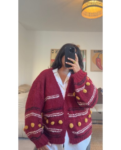CARDIGAN PONPON BORDEAUX