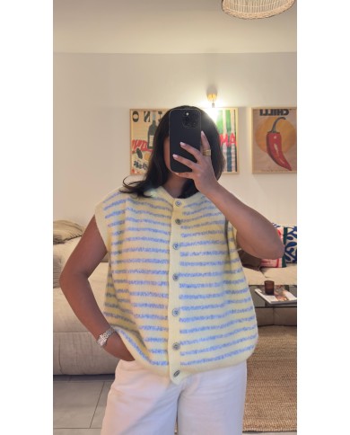 PULL SANS MANCHE RAYÉ JAUNE