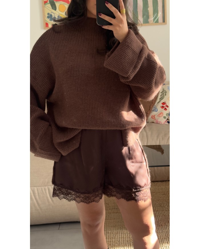 SHORT SATINÉ CHOCOLAT