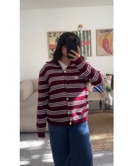 CARDIGAN RAYURE BORDEAUX