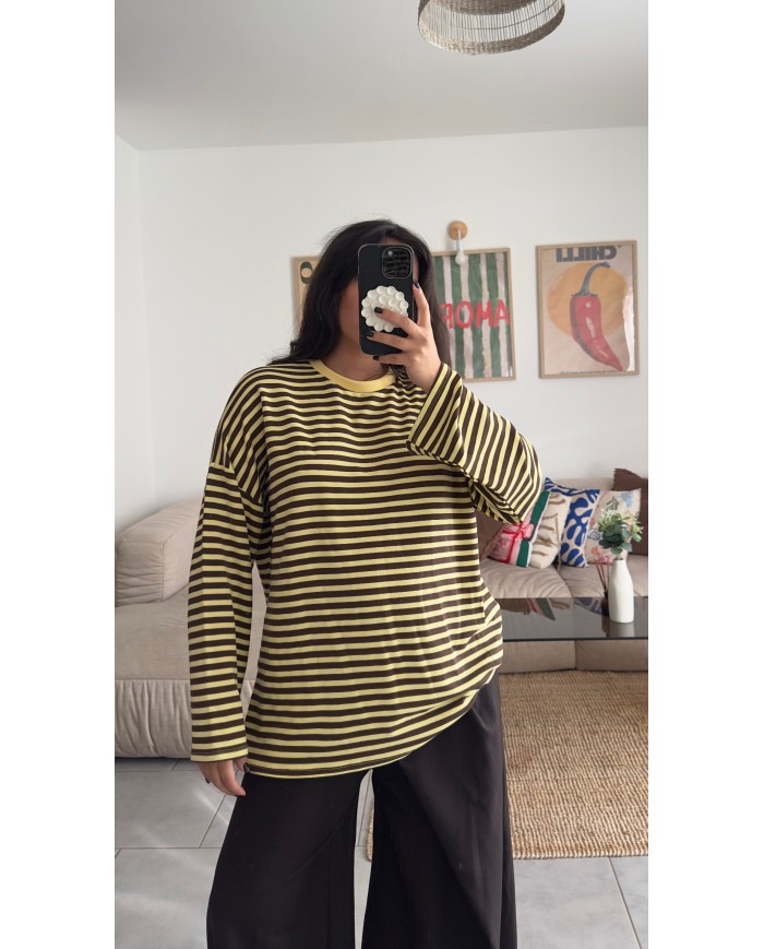 T-SHIRT MANCHE LONGUE À RAYURES JAUNE