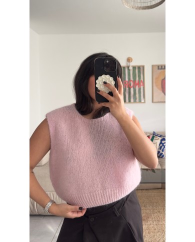 PULL SANS MANCHE "MOHAIR" ROSE