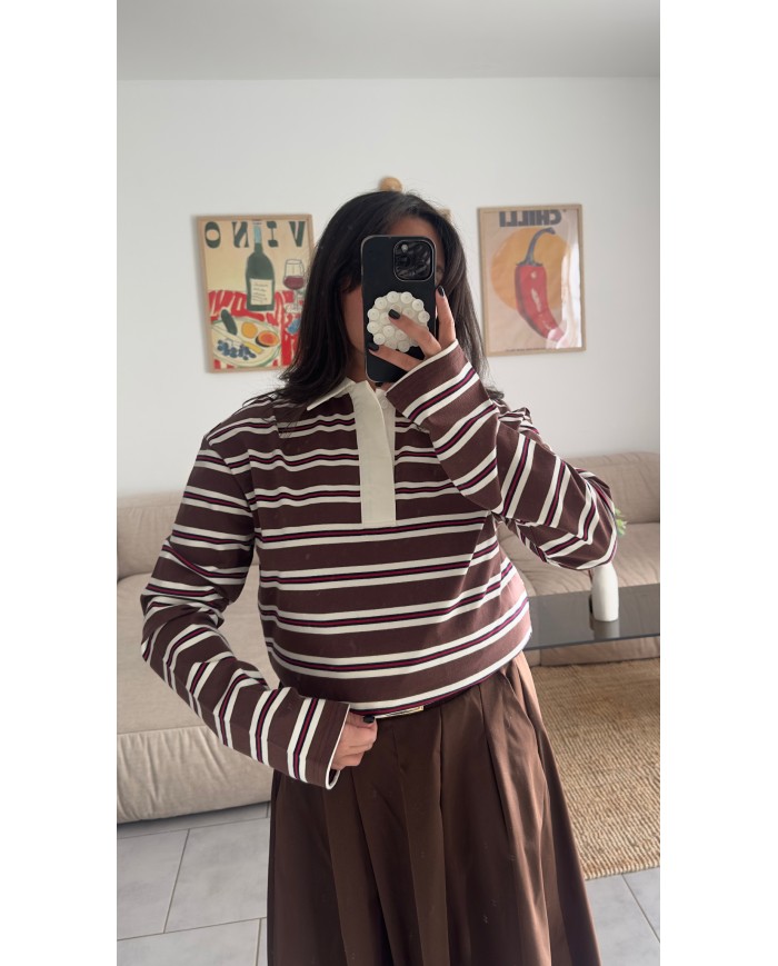 PULL À RAYURE COL CHEMISE