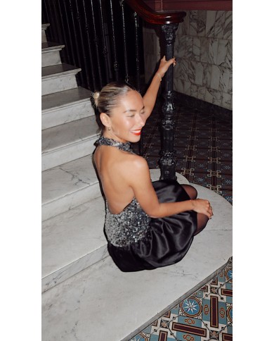 ROBE SATIN SEQUIN ARGENTÉ