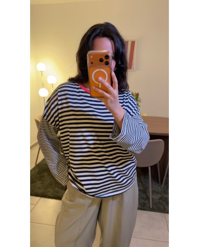 MARINIÈRE MARINE COL ROSE