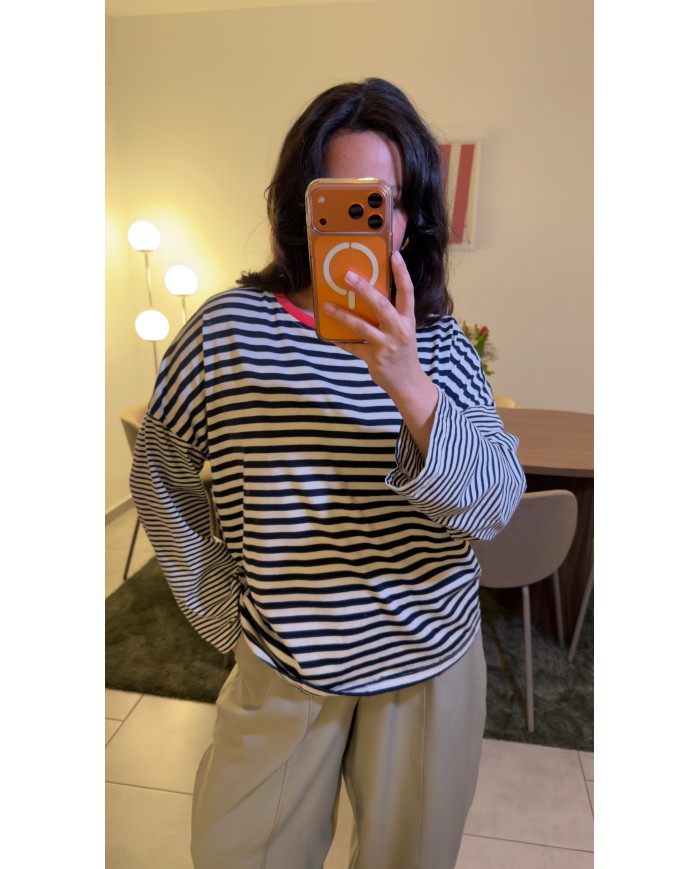 MARINIÈRE MARINE COL ROSE