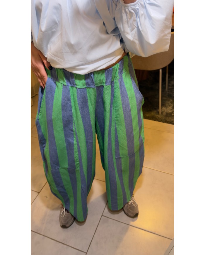 PANTALON RAYÉ BLEU/VERT