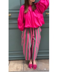 PANTALON RAYÉ ROSE/VERT