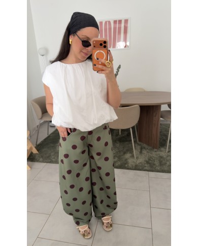 PANTALON À POIS KAKI