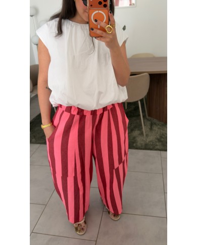 PANTALON RAYÉ ROSE
