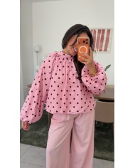 BLOUSE À POIS DOS NU BLEU