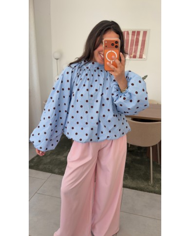 BLOUSE À POIS DOS NU BLEU