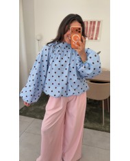 BLOUSE À POIS DOS NU BLEU