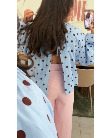 BLOUSE À POIS DOS NU BLEU