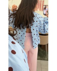 BLOUSE À POIS DOS NU BLEU