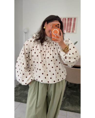 BLOUSE À POIS DOS NU BLANC