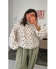 BLOUSE À POIS DOS NU BLEU