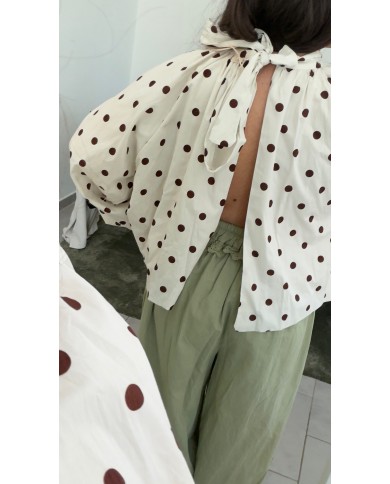 BLOUSE À POIS DOS NU BLANC