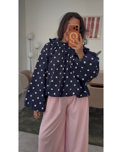 BLOUSE À POIS DOS NU MARINE