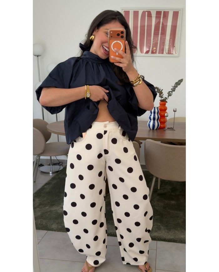 PANTALON À POIS BLANC