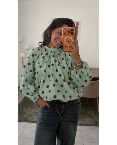 BLOUSE DOS NU À POIS MENTHE
