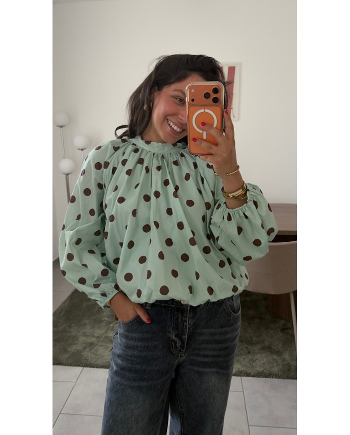 BLOUSE DOS NU À POIS MENTHE