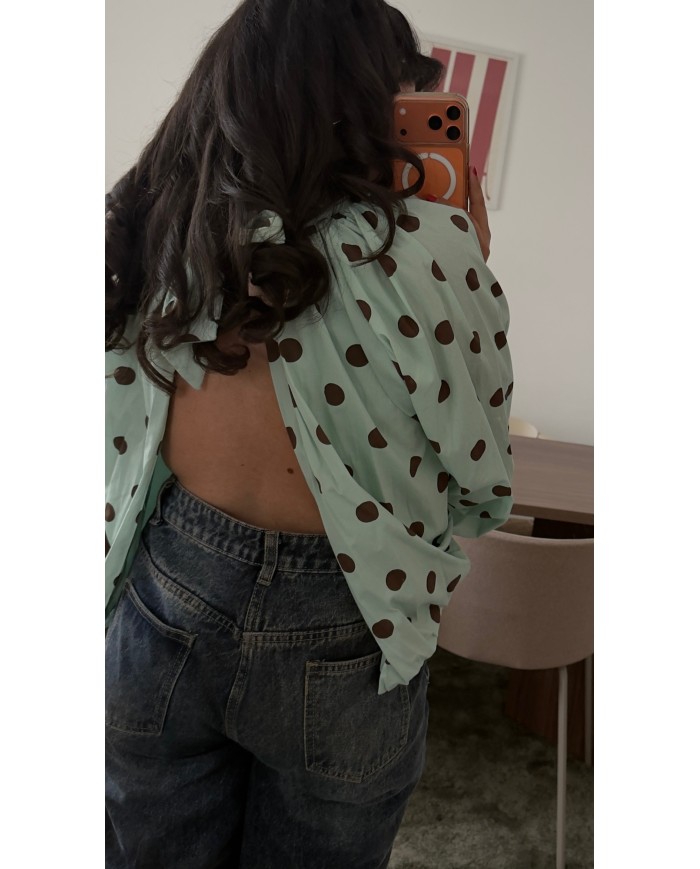BLOUSE DOS NU À POIS MENTHE