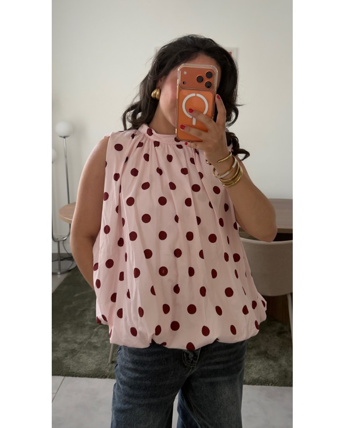 TOP VOLUME DOS NU ROSE À POIS BORDEAUX