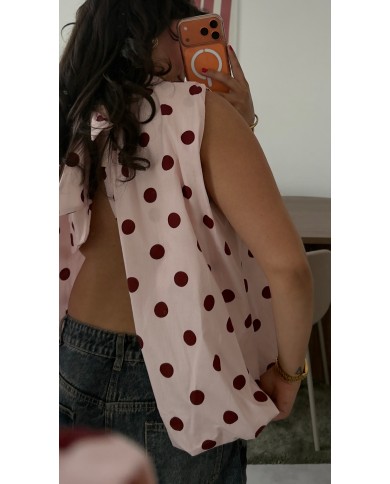 TOP VOLUME DOS NU ROSE À POIS BORDEAUX