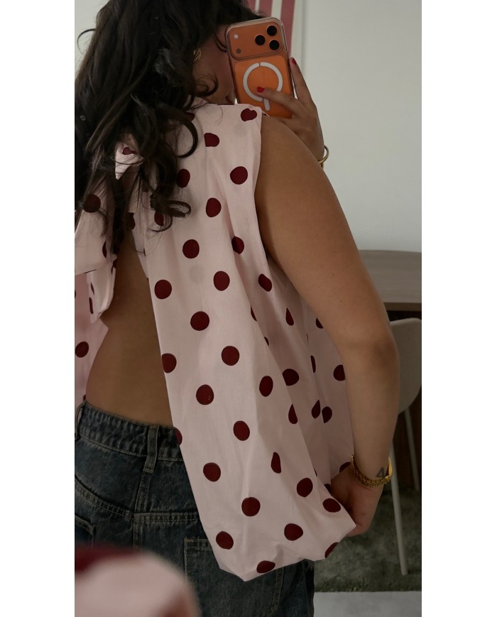 TOP VOLUME DOS NU ROSE À POIS BORDEAUX